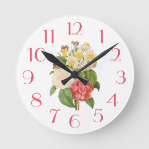 Reloj Redondo Mediano PixDezines Vintage Camelia/Daffodils/DIY Font