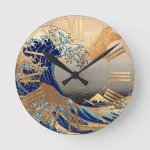 Reloj Redondo Mediano PixDezines Vintage Gran Ola Hokusai 葛飾北斎の神奈川沖浪
