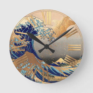 Reloj Redondo Mediano PixDezines Vintage Gran Ola Hokusai 葛飾北斎の神奈川沖浪