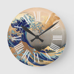 Reloj Redondo Mediano PixDezines Vintage Gran Ola Hokusai 葛飾北斎の神奈川沖浪