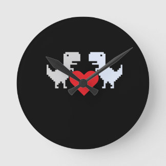 Reloj Redondo Mediano Pixel Dinosaur Love – Cute Keychain Gift for Coupl
