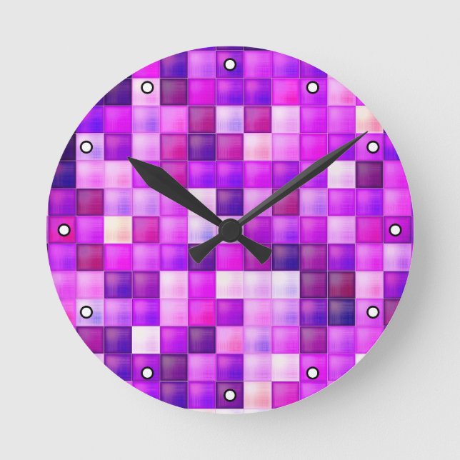 Reloj Redondo Mediano Pixels Pink Square Pattern with Dots (Anverso)