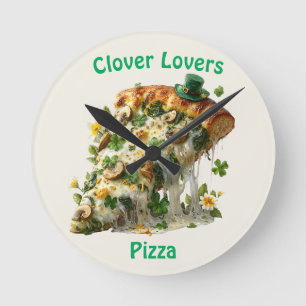 Reloj Redondo Mediano Pizza Amantes del Trébol Día de San Patricio