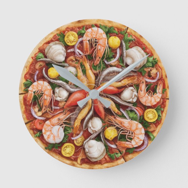 Reloj Redondo Mediano Pizza de mariscos (Anverso)