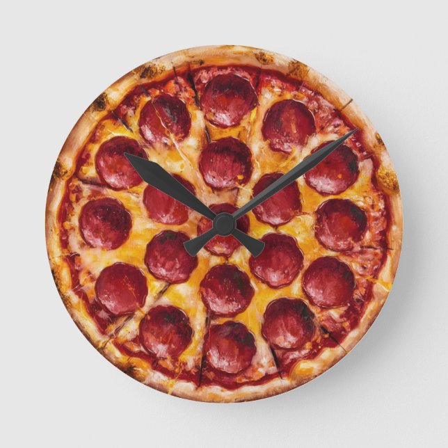 Reloj Redondo Mediano Pizza de Pepperoni (Anverso)
