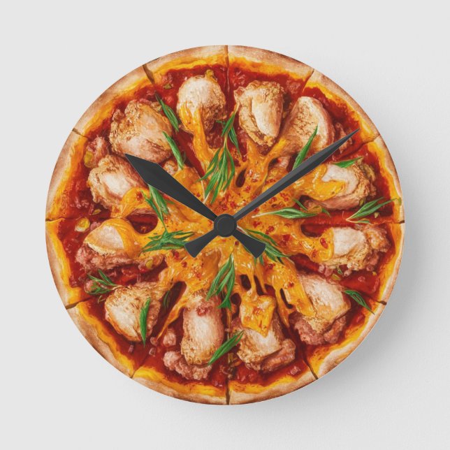 Reloj Redondo Mediano Pizza de pollo de búfalo (Anverso)