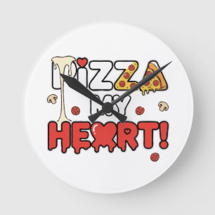Reloj Redondo Mediano Pizza Linda Mi Corazón Chiste Divertido para Amant
