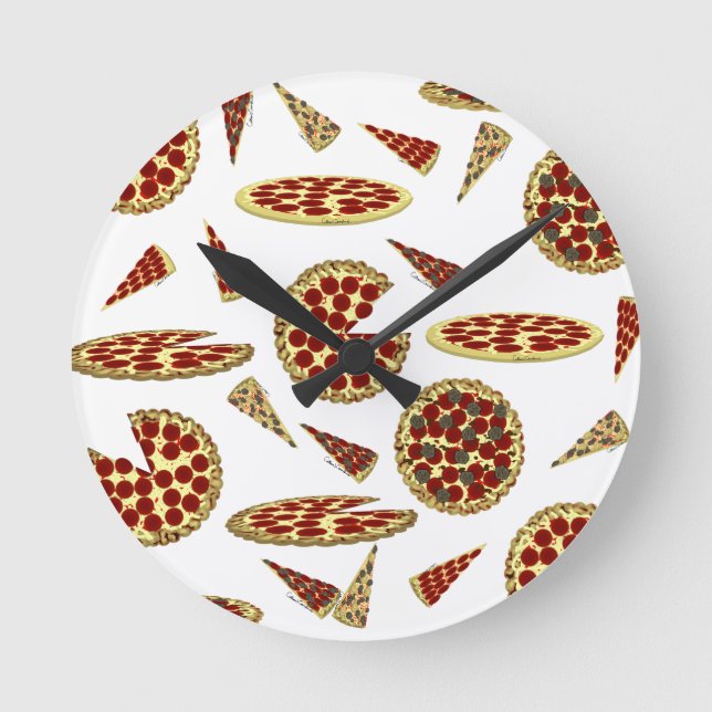Reloj Redondo Mediano Pizza Lover's Pattern  (Anverso)