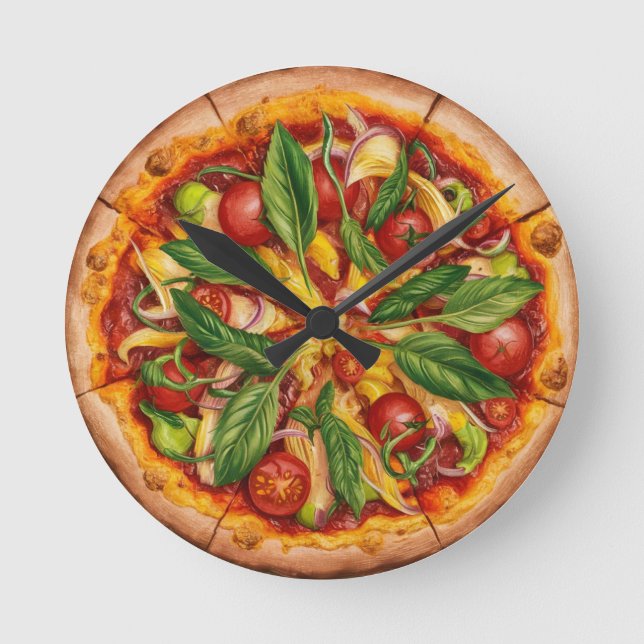 Reloj Redondo Mediano Pizza vegetariana (Anverso)