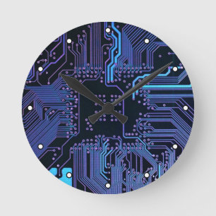 Reloj Redondo Mediano Placa de circuito electrónico azul del nerd de sal