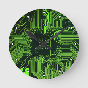 Reloj Redondo Mediano Placa de circuito electrónico verde del nerd de sa