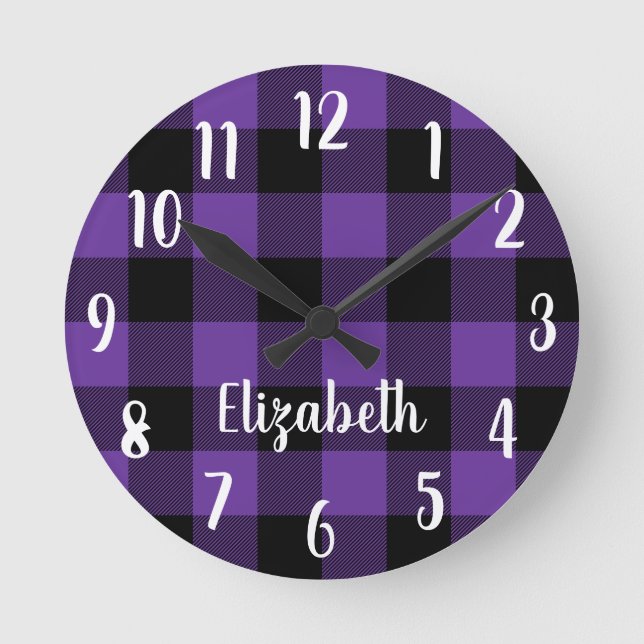 Reloj Redondo Mediano Placa personalizada de búfalo morado y negro (Anverso)
