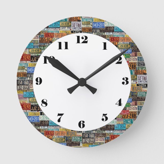 Reloj Redondo Mediano Placas de licencias antiguas (Anverso)