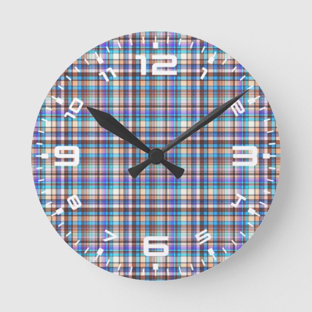 Reloj Redondo Mediano Plaid Fabric Checkered Print Pattern-57688 (Anverso)
