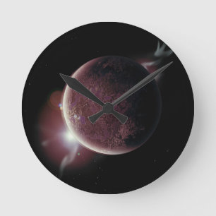 Reloj Redondo Mediano planeta rojo en el universo con aura y estrellas