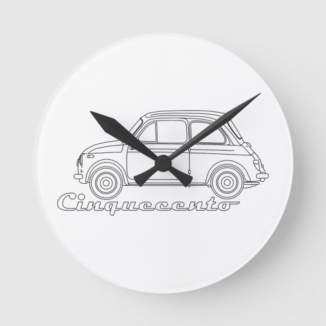 Reloj Redondo Mediano Plano Oldtimer de 500 cc de Fiat Cinquecento (Anverso)