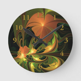 Reloj Redondo Mediano Planta de fantasía Resumen Fractal Verde Rust Brow