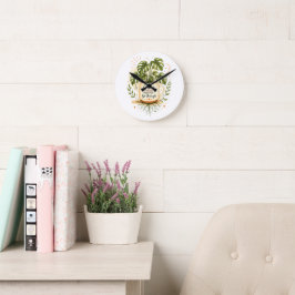 Reloj Redondo Mediano Planta Monstera en taza de café | Botánico acogedo