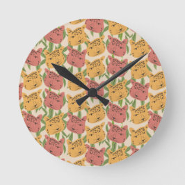 Reloj Redondo Mediano Plantas de la jungla del guepardo  Verdor Coral Ve