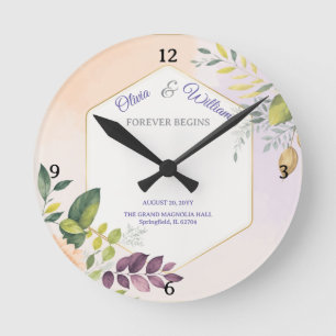 Reloj Redondo Mediano Plantilla de Invitación de Boda Floral Elegante