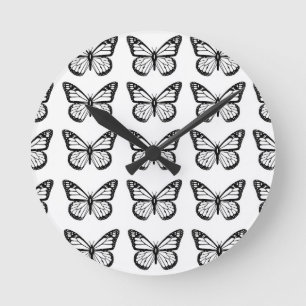 Reloj Redondo Mediano Plantillas de Mariposa Negra