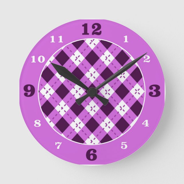 Reloj Redondo Mediano Plata de arglo morado/blanco (Anverso)
