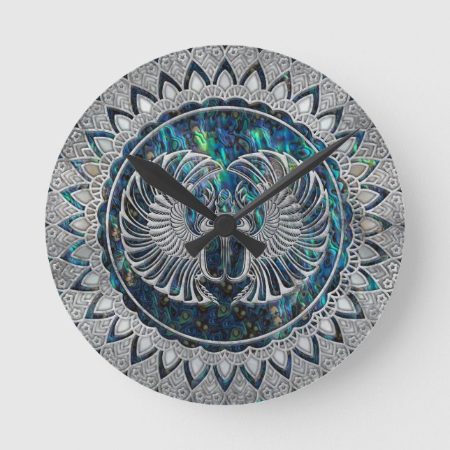 Reloj Redondo Mediano Plata y olmo egipcios del escarabajo del (Anverso)