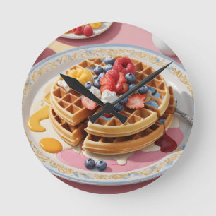 Reloj Redondo Mediano Plato de Desayuno de Waffle de Frutas