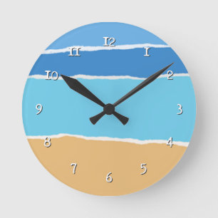 Reloj Redondo Mediano Playa abstracta, mar y cielo