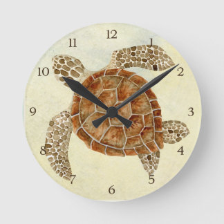 Reloj Redondo Mediano Playa Costera Océano Mar Collage Turtle Mar
