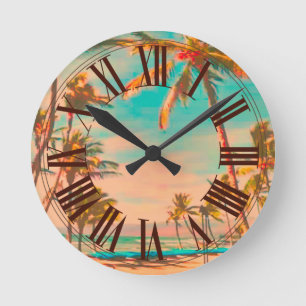 Reloj Redondo Mediano Playa de PixDezines de estilo hawaii