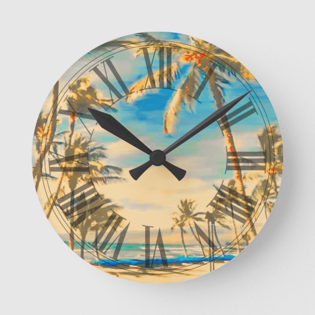 Reloj Redondo Mediano Playa de PixDezines vintage hawaii (Anverso)