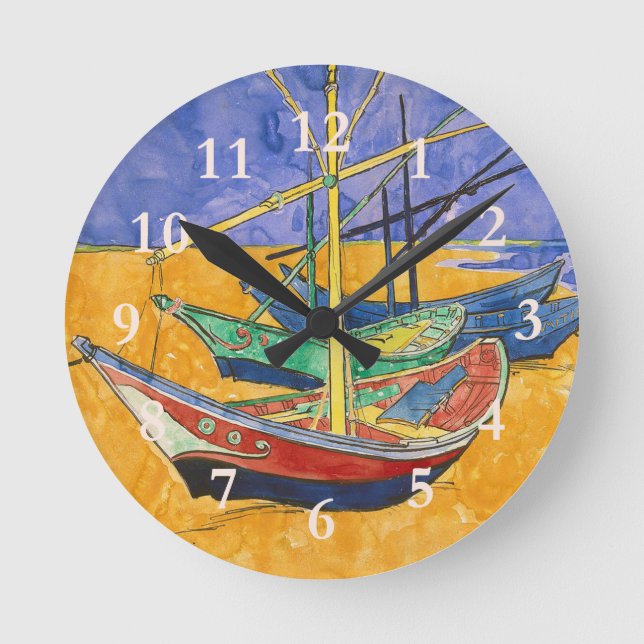 Reloj Redondo Mediano Playa del Impresionismo de los barcos Van Gogh (Anverso)
