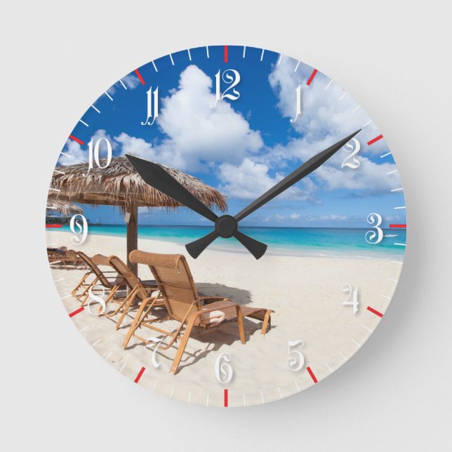 Reloj Redondo Mediano Playa tropical (Anverso)