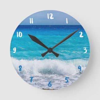 Reloj Redondo Mediano Playa Tropical Agua Turquesa Espuma del Mar Azul
