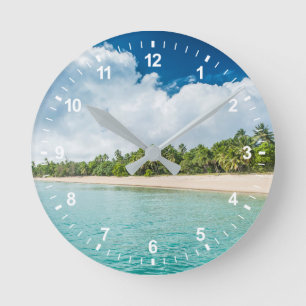 Reloj Redondo Mediano Playa Tropical Con Palmeras