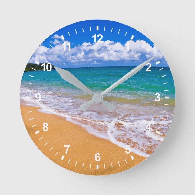 Reloj Redondo Mediano Playa Vacía Y Aguas Azules (Anverso)