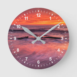 Reloj Redondo Mediano Playa Windansea Atardecer Rojo