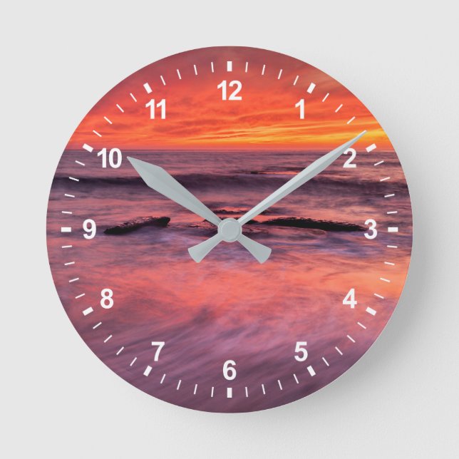 Reloj Redondo Mediano Playa Windansea Atardecer Rojo (Anverso)