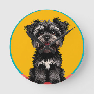 Reloj Redondo Mediano Playful Black And Gray Terrier Puppy Portrait