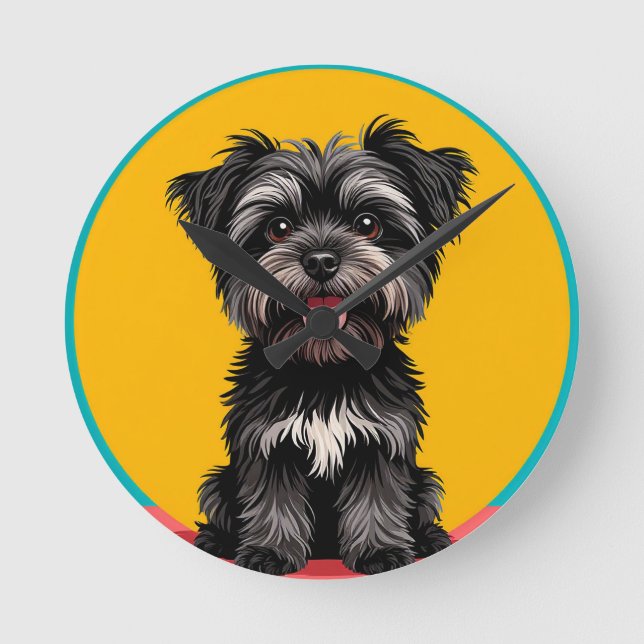 Reloj Redondo Mediano Playful Black And Gray Terrier Puppy Portrait (Anverso)