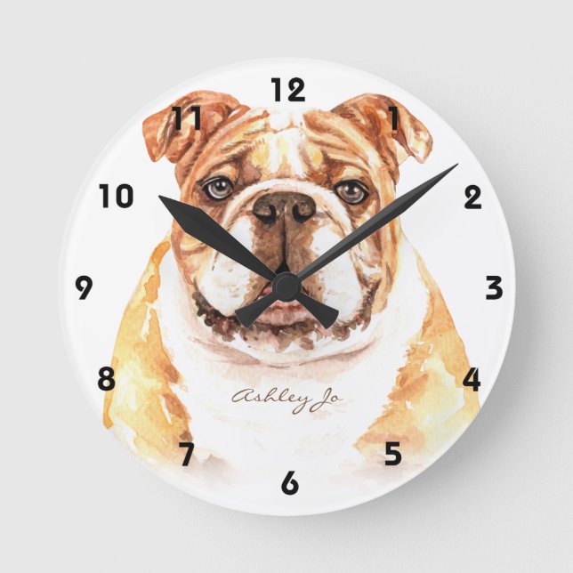 Reloj Redondo Mediano Plaza de Bulldog en inglés personalizada o (Anverso)