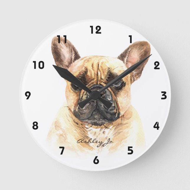 Reloj Redondo Mediano Plaza de Bulldog francesa personalizada o (Anverso)
