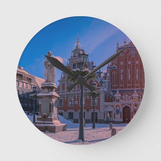 Reloj Redondo Mediano Plaza del ayuntamiento de Riga en invierno (Anverso)