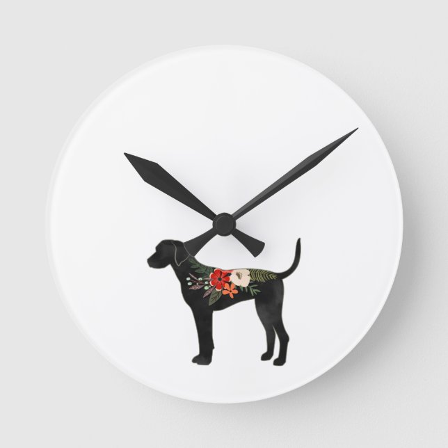 Reloj Redondo Mediano Plott Hound Dog Breed Boho Floral Silhouette (Anverso)