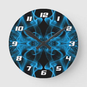 Reloj Redondo Mediano Plumas de humo azul en negro con números