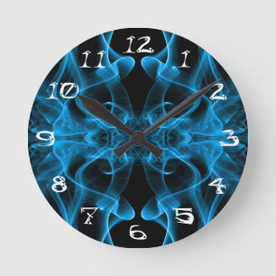 Reloj Redondo Mediano Plumas de humo azul en negro con números