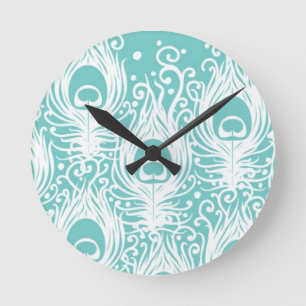 Reloj Redondo Mediano Plumas de pavo real blandas