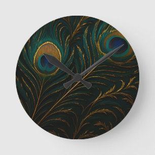 Reloj Redondo Mediano Plumas de Pavo Real Lujosas Patrón Ánade Real Dora