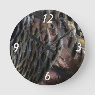 Reloj Redondo Mediano Plumas de pavo silvestre I Diseño abstracto de la